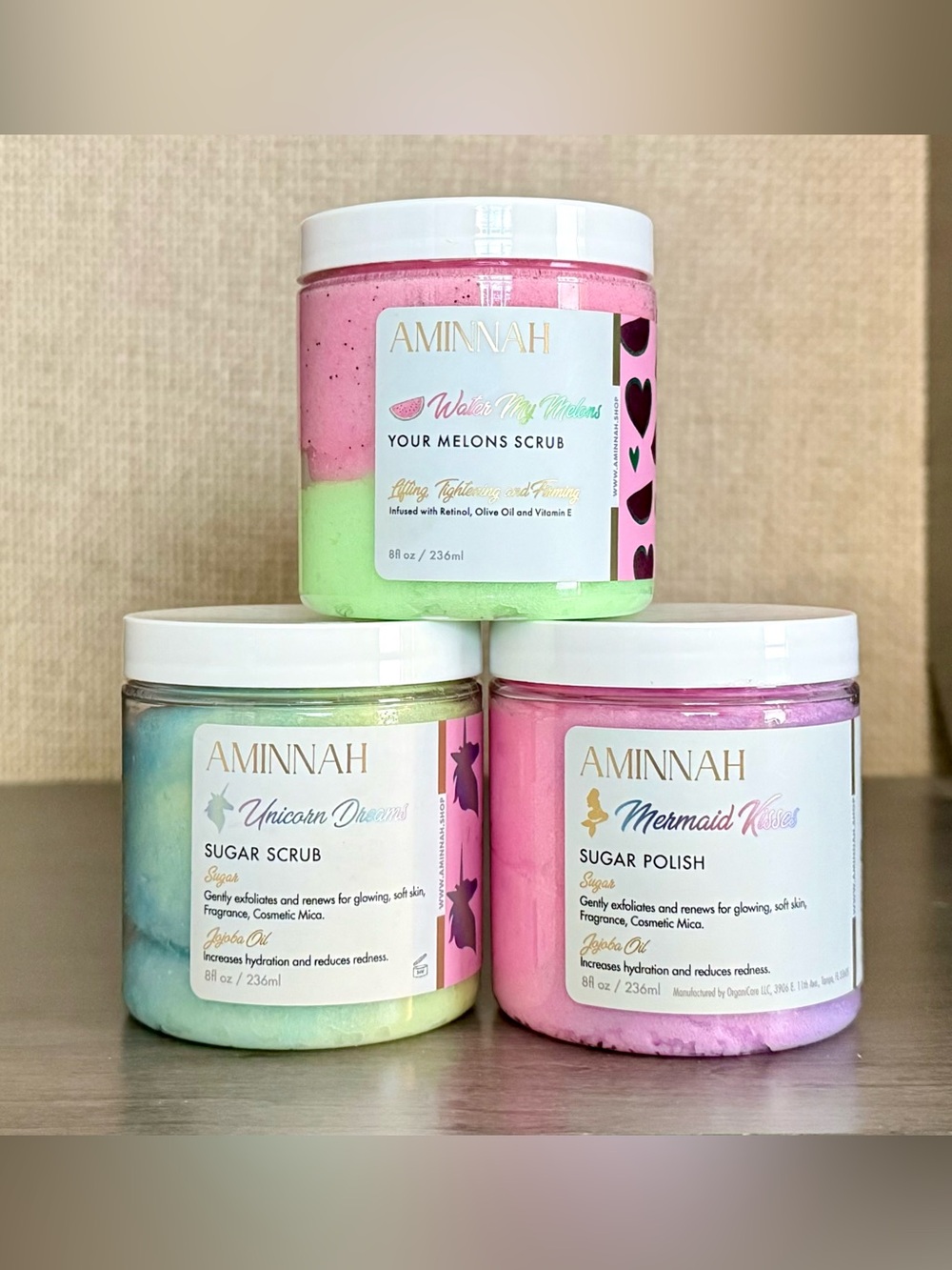 $114 Aminnah 3 Piece Sugar Scrub Beauty Bundle